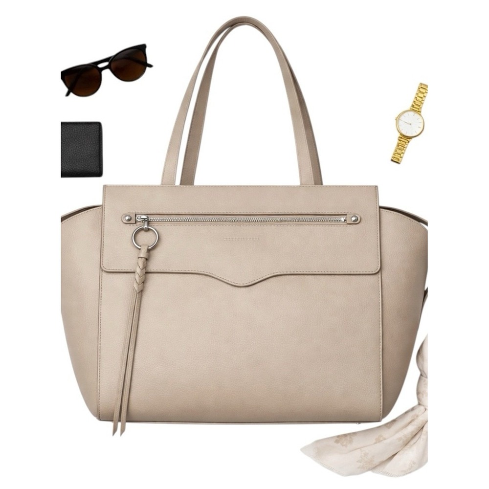 Rebecca Minkoff Gabby Taupe Leather Tote Shoulder Bag Work Satchel Large Purse